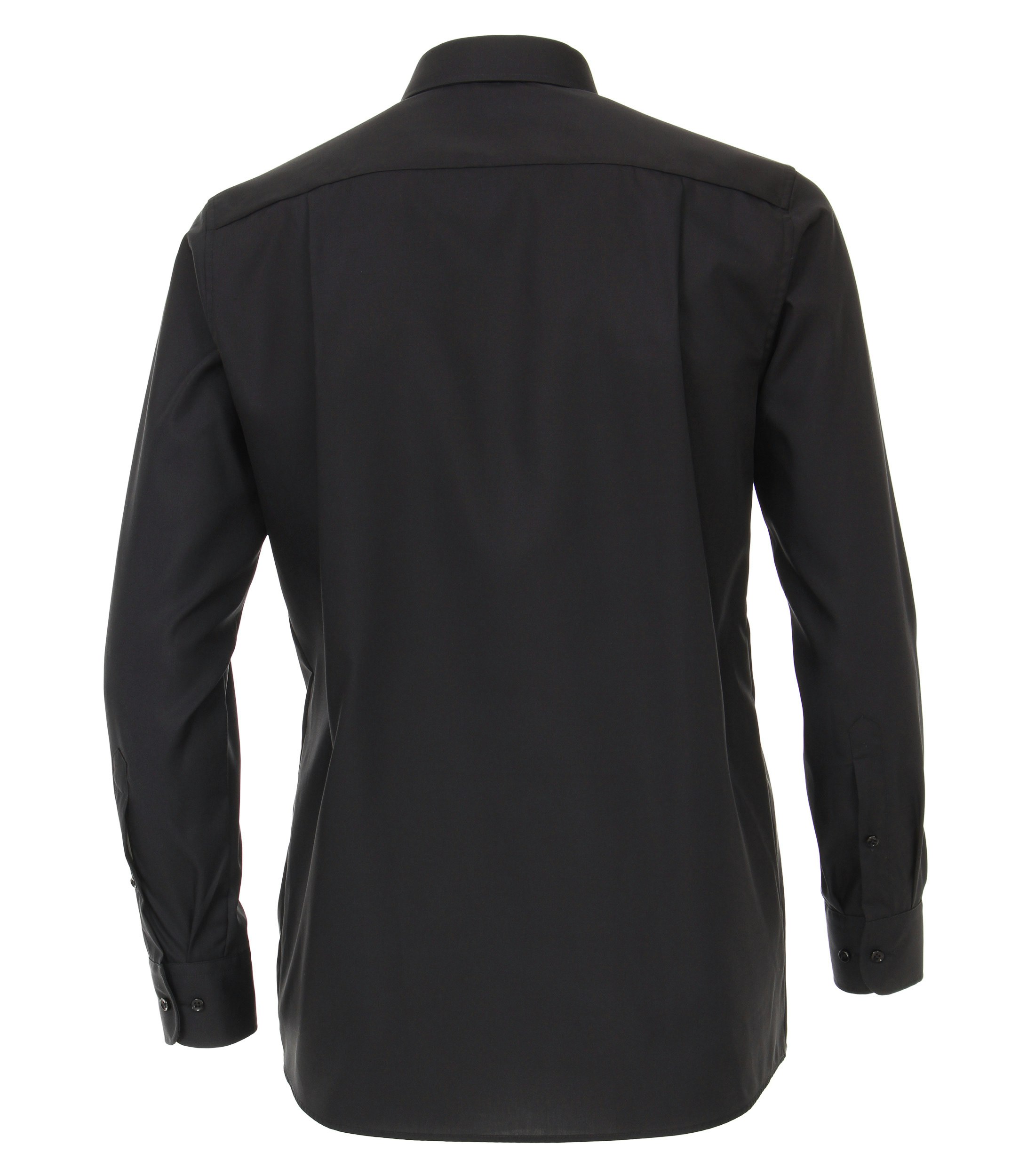 Das Model trägt ein Businesshemd im uni Muster in der Farbe Tiefschwarz