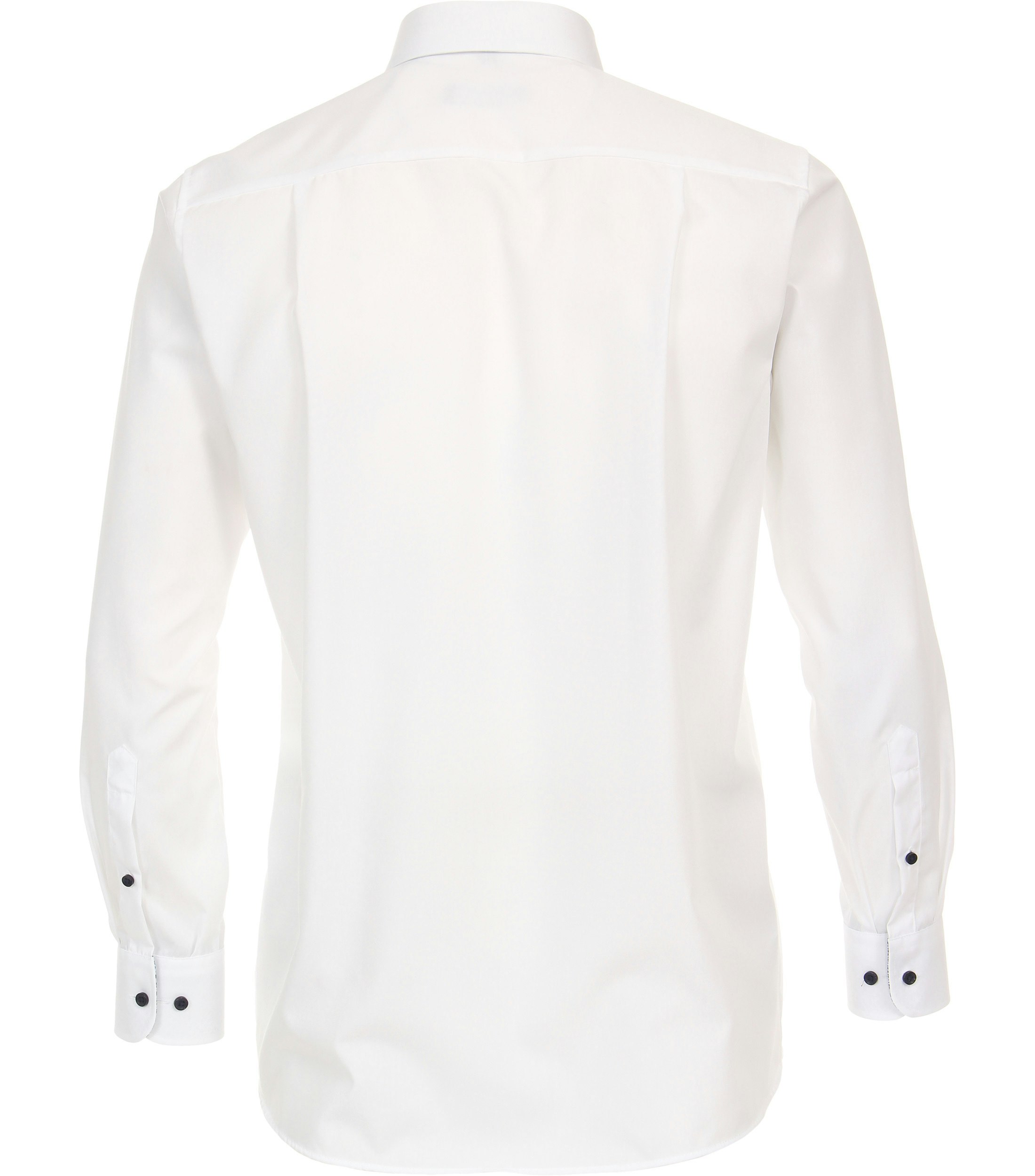 Das Model trägt ein Businesshemd im uni Muster in der Farbe Weiß