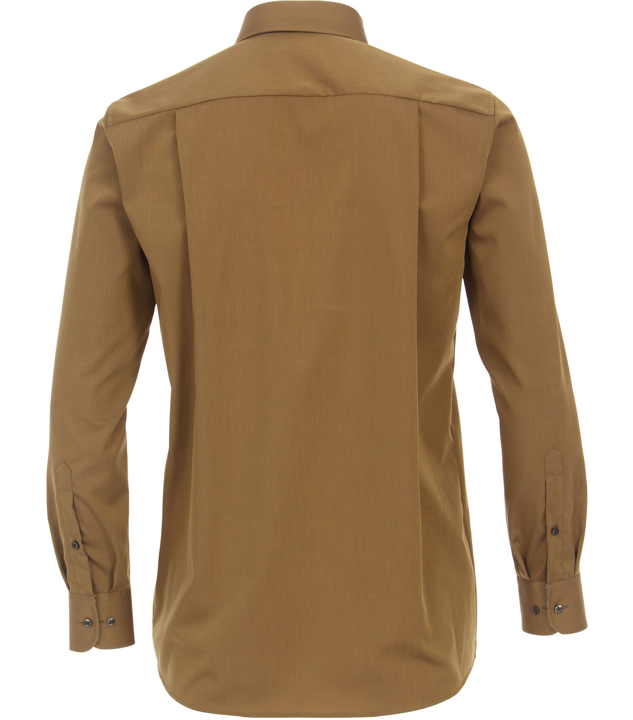 Das Model trägt ein Businesshemd im uni Muster in der Farbe Senfgelb