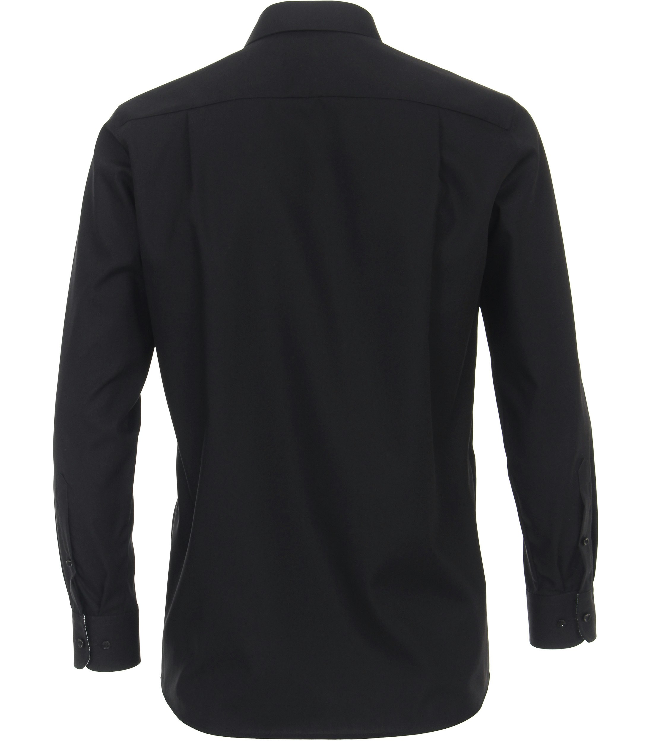 Das Model trägt ein Businesshemd im uni Muster in der Farbe Schwarz